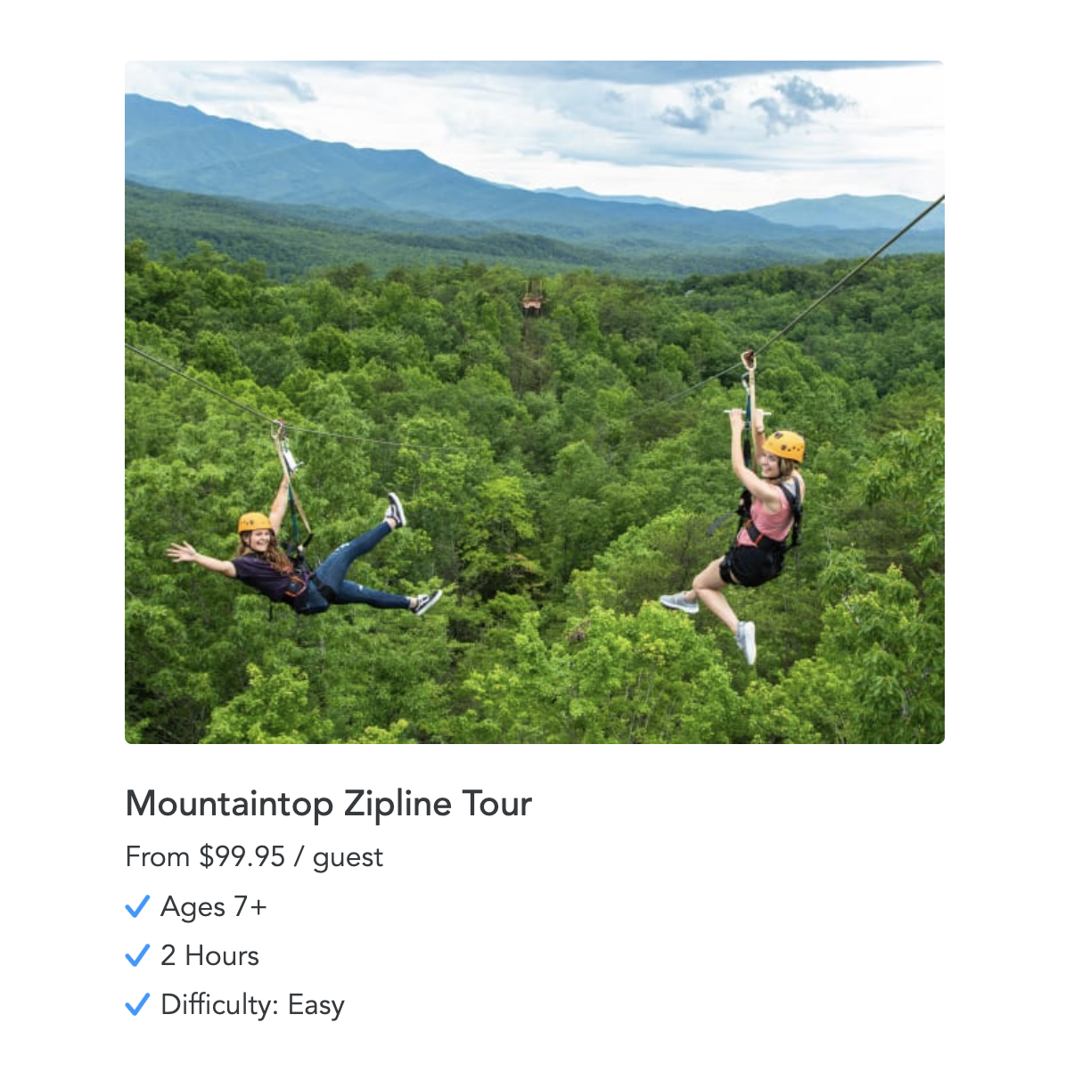 Activity Card of a Mountain Top Zipline Tour